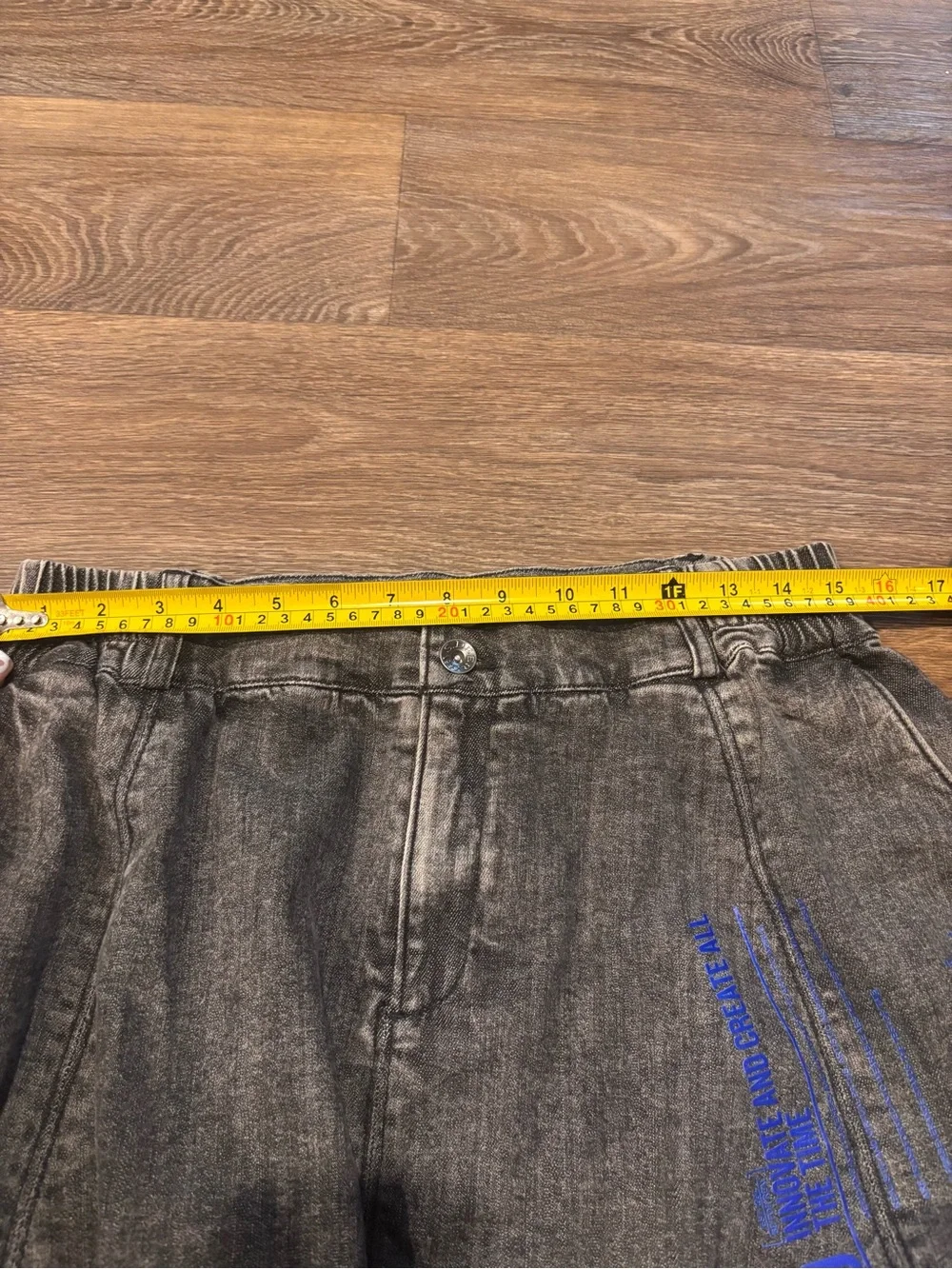 S DEER Concept Acid Wash Denim Mini Skirt Gray Blue Graphic A Line Womens XL